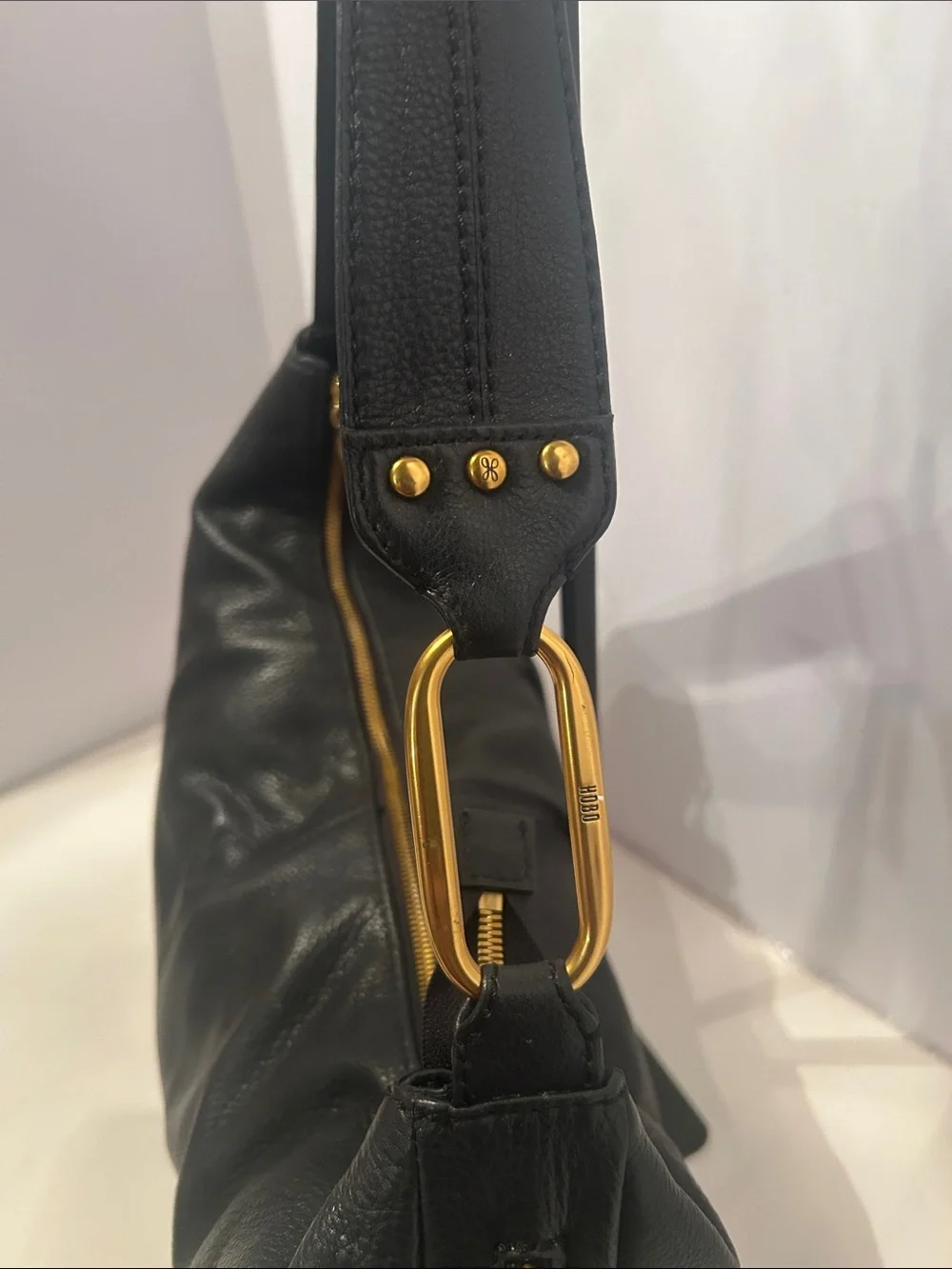 New HOBO Black Leather Hobo with Gold-Tone Hardware